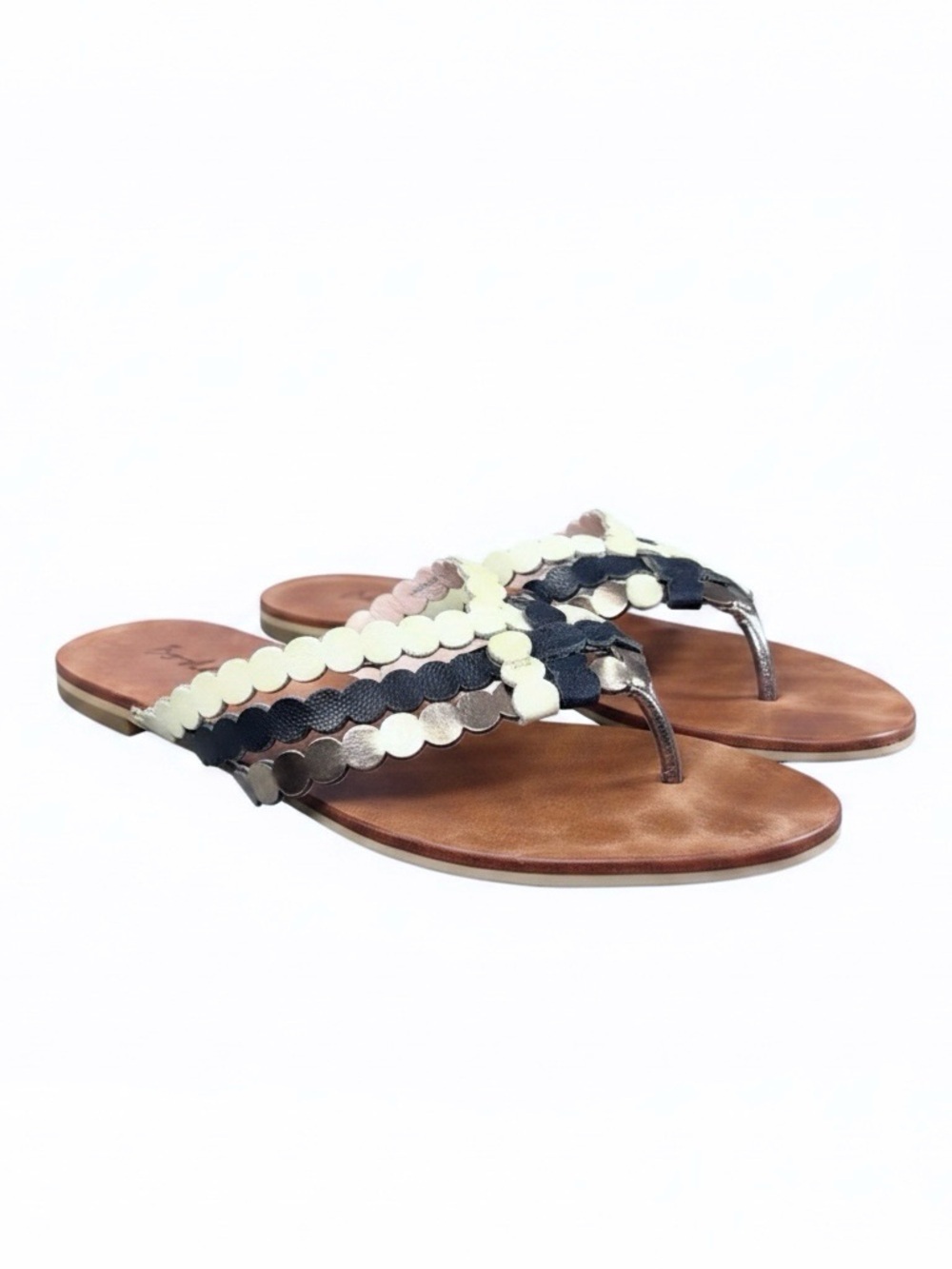 Boden Scallop Multi-Strip Slide Sandals in Navy, Silver & Cream